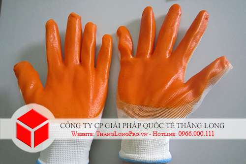 Găng tay tráng cao su màu cam