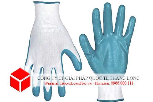 Găng tay tráng cao su màu trắng xanh